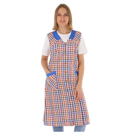 Schuerzenfabrik Blouse boutonnée pour femme - En tissu mélangé - À carreaux - Sans manches - Tablier de cuisine
