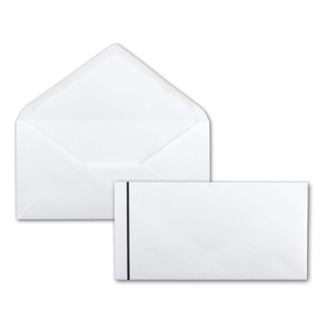Lot de 50 enveloppes de condoléances blanches avec trait de deuil noir - Format DIN long - 110 x 220 mm - Collage humide sans fe