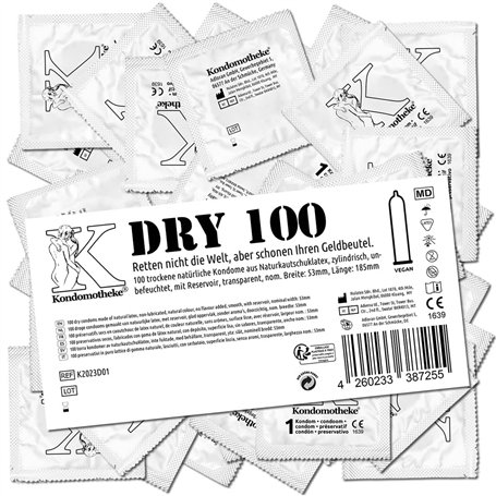 Kondomotheke DRY Lot de 100 préservatifs secs sans silicone de haute qualité