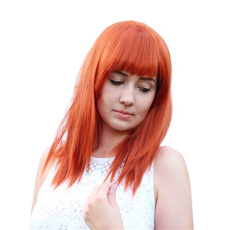 Prettyland Perruque Mi-Longue Moyen 45cm Cuivre Roux Lisse Frange Raide Déradé Costume Manga Cosplay Wig C1297