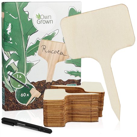Pancarte en bois pour l'étiquetage des plantes: box de 60 étiquettes en bois avec stylo - Ardoise en bois pour jardin