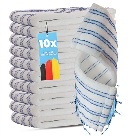 HELOME Lot de 10 serpillères en microfibre avec bandes abrasives – Housses de rechange professionnelles pour porte-balai de 40 c