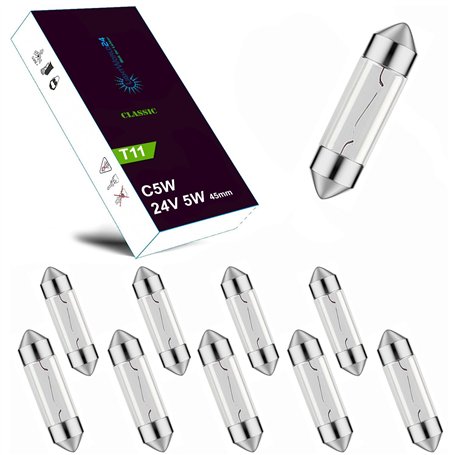 LIGHTWORLD24 Lot de 10 ampoules navettes 24V 5W C5W SV8