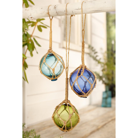 Dekoleidenschaft Lot de 3 boules décoratives en verre dans un filet de pêche