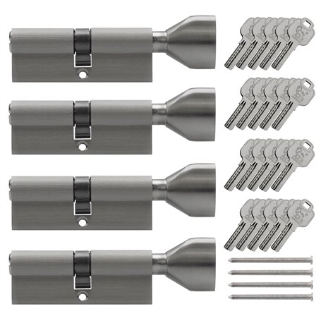 Lot de 4 Serrures Cylindres à bouton KSN 80 mm 40/40 à fermeture identique avec 20 clés