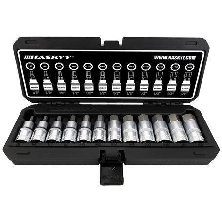 HASKYY Lot de 12 douilles à six pans creux 5-22 mm 1/2" clé à douille hexagonale dans une boîte en plastique pratique
