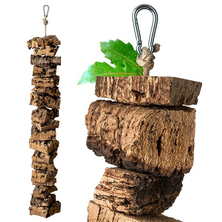 Chaîne à grignoter en écorce de liège - 60 cm - Jouet pour oiseaux - Matériau naturel - Liège