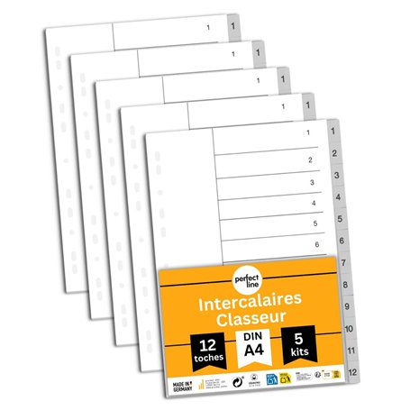 perfect line Lot de 5 intercalaires de classeur DIN A4 en plastique (PP)