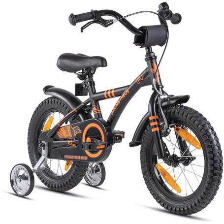 PROMETHEUS BICYCLES Velo Enfant 4 Ans Garcon vélo Fille 14 Pouces a Roulette pour 3 a 5 Ans - BMX en Noir Mat Orange