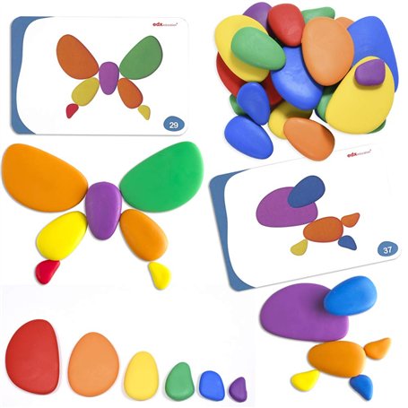 Rainbow Pebbles - Ensemble de 36 + 40 activités - Les Blocs Originaux de tri et d'empilage des Couleurs - Jeux mathématiques pré
