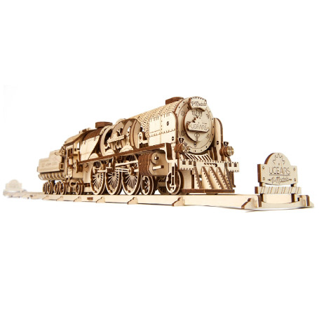UGEARS V-Express Train à Vapeur avec Tender - Puzzle Cadeau Fête des Pères pour Adultes Kits de Modèles de Puzzle en Bois 3D pou