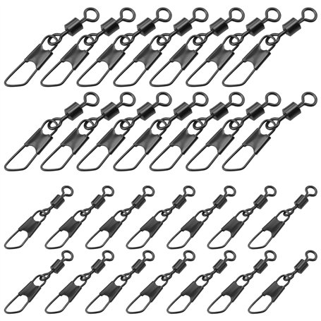 OTOTEC 100 Pièces 2 Tailles 32mm 23mm Noir Mat Lien à Pression de Sécurité émerillons Leurre Pinces de Pêche Pivotant émerillons
