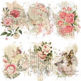Papier de riz imprimé roses et oiseaux - 20