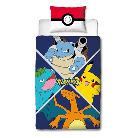 Character World Pokémon Parure de lit Simple avec Housse de Couette réversible 2 Faces Motif Personnages Pikachu avec taie d'ore