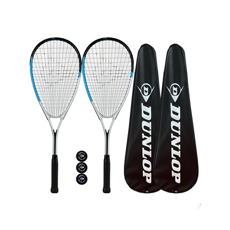 Dunlop Hyper Lite Nano Lot de 2 raquettes de squash avec housses de protection complètes et 3 balles de squash
