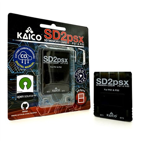 Kaico PSXMemCard Gen2 Carte mémoire compatible avec PlayStation 1 et 2 - Firmware mise à niveau - Stockage illimité - Comprend u