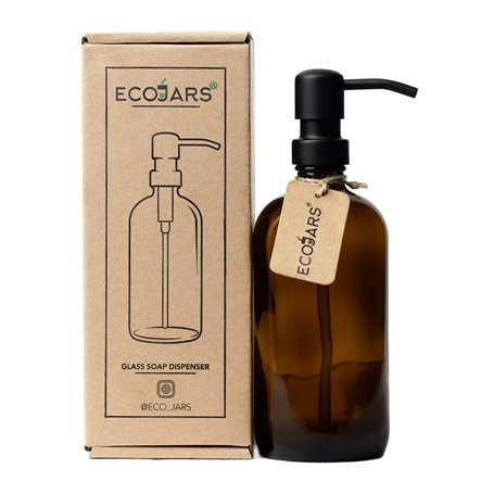 Distributeur de savon en acier inoxydable noir avec flacon en verre ambré