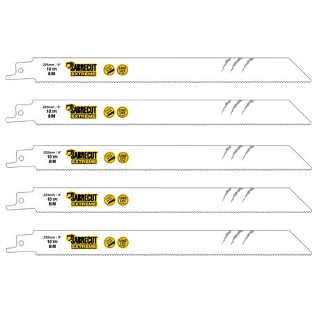 5 x SabreCut SCRS1122HF_5 225mm 10 TPI S1122HF Lames de scie sabre alternative pour coupe rapide du bois et du métal compatibles