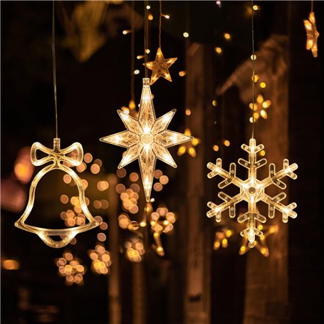 Guirlande Lumineuse Fenêtre Noël Lot de 3 Rideau Lumineux de Noël Étoile Flocon de Neige Noel Decoration Interieur Rideaux Lumin
