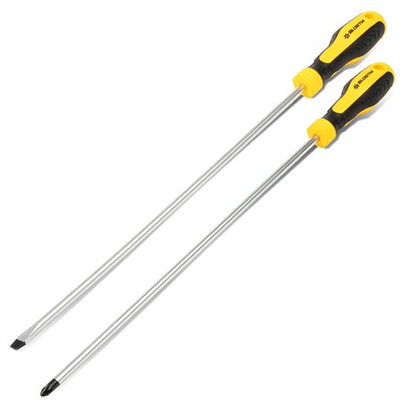 BLOSTM Jeu de Tournevis Long - 2 Pièces Tournevis Magnetique Longue Portée - Tournevis Plat et Cruciforme - Fabriqués en Acier a