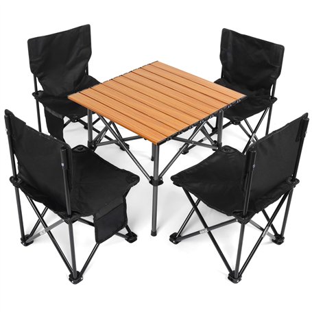 BELLE VOUS Ensemble de Chaises de Camping & Table Noir (5 Pièces) - Sièges Pliants Portables pour Usage Intérieur/Extérieur - Id