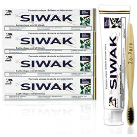 Zo-Pure dentifrice siwak – LOT DE 4 dentifrices + 4 brosses bambou - Miswak blanchiment naturel - Siwak bâton extrait authentiqu