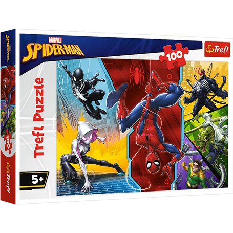 Trefl - Puzzle - À l'envers Marvel Spiderman 100 Pièces