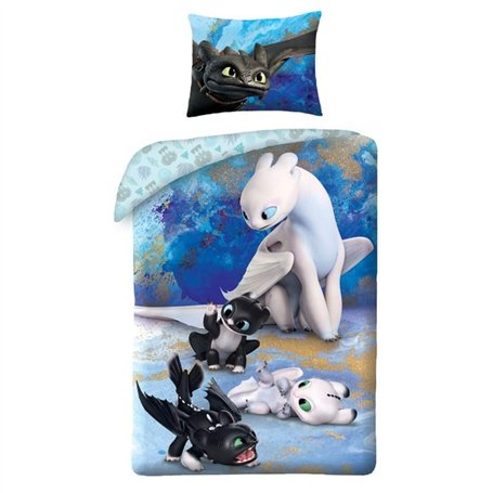 Euromat Dragons Parure de lit FURIE Eclair et Nocturne Housse De Couette How to Train Your Dragon HTTD-6050BL Bleu Blanc Noir 14