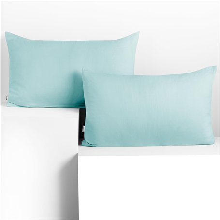 DecoKing Lot de 2 taies d'oreiller 50 x 60 cm en jersey de coton avec fermeture éclair - Bleu clair - Ambre