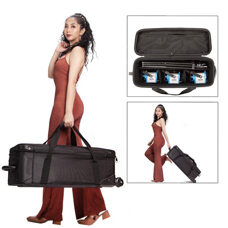 Valise à Chariot de Transport Valise Trépieds Eclairage Vidéo 33 Pouces Sac Pied Photo Studio Rembourré pour Télescope Support d