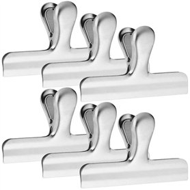 YuCool Lot de 6 pinces à frites en acier inoxydable, 11,9 cm de large pour le stockage des aliments, grande poignée en papier du YuCool Lot de 6 pinces à frites en acier inoxydable
