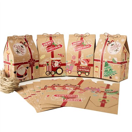 24PCS Boîtes Cadeaux de Noël avec Ficelles Jutes Pochettes Emballage Cadeau Boîtes Bonbons Chocolat pour Fête Noël Anniversaire