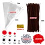 Kit de 100pcs Sachets Transparent Triangle et 100pcs Fils Chenille Marron avec 100pcs Pompons Rouges 200pcs Yeux Mobiles Décorat
