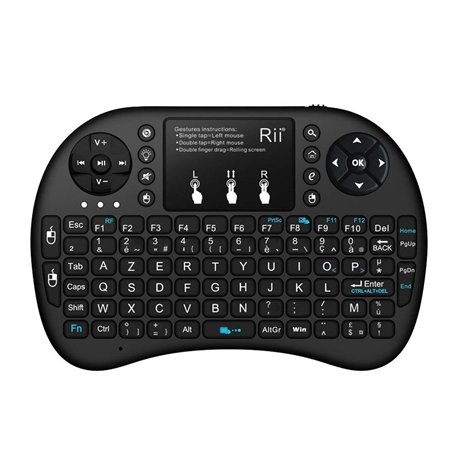 Rii Mini i8+ Wireless (AZERTY) - Mini Clavier Française Rétro-éclairé Ergonomique sans Fil avec Touchpad - Pour Smart TV