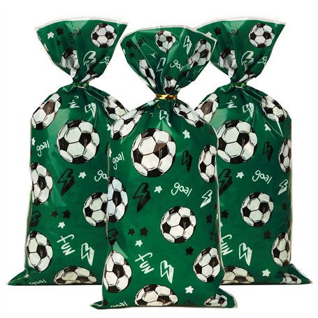 30PCS Sacs Cadeau Sachet Plastique Motif Football pour Bonbons Biscuits Fourniture de Fête Anniversaire Emballage Cadeau avec Cr