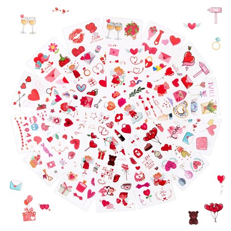 20 Feuilles Tatouages Temporaires Saint-Valentin Autocollants de Peau Adhésifs Faux Tatouage Transfert à l'eau Durable pour Fête