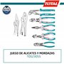 TOTAL - Jeu de 7 pinces, tenailles et étaux | 1 tenaille | 4 pinces | 2 étaux | Manche ergonomique bimatière | Acier au carbone