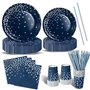 Nkaiso Anniversaire Vaisselle de fete 120 Pièces Bleumarine et Argent Party Assiette Anniversaire Set Comprendre Assiette Jetabl