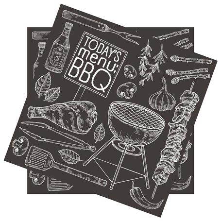 Lot de 20 serviettes en papier avec motif « Préparation au barbecue » 33 x 33 cm