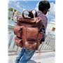 Sac à dos en cuir véritable pour homme - Vintage - Sac à dos multi-poches - Sac à dos de voyage décontracté - Marron - Taille XL