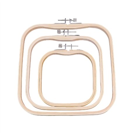 DAYnagh 3 Pièces Tambours à Broder Carrés en Bois de Tailles Différentes - Anneaux de Broderie en Bambou Réglables pour Art