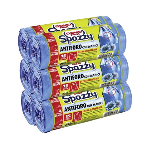 Domopak Spazzy Sacs Neptesse anti-trou avec poignées - Parfumé au bleuet - Maison 40 litres - 90 pièces