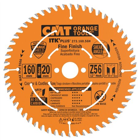 CMT – 273.160.56h – Scie circulaire ITK plus HW 160 x 1.7 x 20 (+ 16) Z = 56 ATB + S