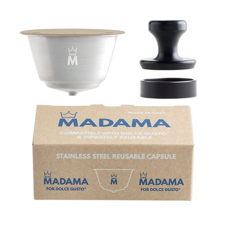 Madama - Capsule rechargeable et réutilisable compatible avec Dolce Gusto. Acier inoxydable et silicone de qualité alimentaire.