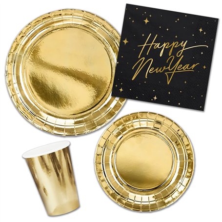 Decoraparty Set de vaisselle du Nouvel An en or pour 6 personnes