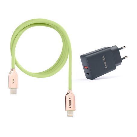 USB-A + USB-C 20W Charger with Apple-Compatible Cable 1m | Fast Charge 3A
