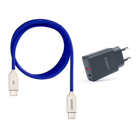 USB-A + USB-C 20W Charger with Type-C Cable 1m | Fast Charge 3A | Soft Silicone | CE Certified | Safe & Compatible with iPhone
