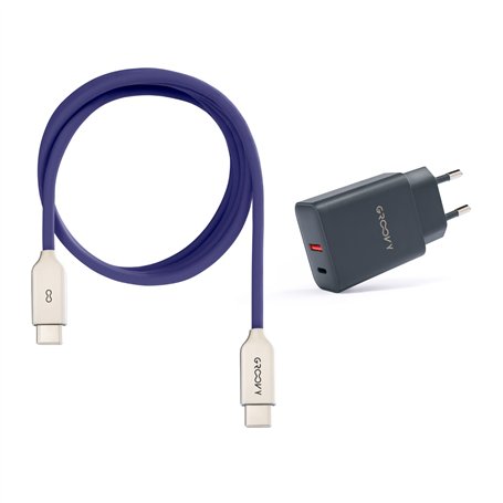 USB-A + USB-C 20W Charger with Type-C Cable 1m | Fast Charge 3A | Soft Silicone | CE Certified | Safe & Compatible with iPhone