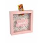 Grande Tirelire en Bois Rose, 16 x 16 cm, Design Arc-en-Ciel et Nuages, pour Fille
