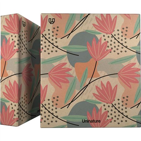 Unipapel | Classeur anneaux Kraft recyclé | A4 | 4 anneaux mixtes 40 mm | Uninature Design | Fleurs | FSC Recycled 100%